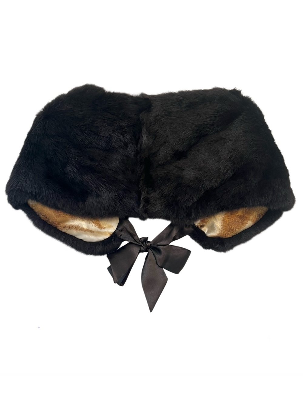 Grace Genuine Rabbit Fur Stole Brown Satin Tie Wrap OS - Picture 3 of 6